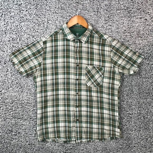 Kuhl Shirt Mens Medium Green‎ Plaid Camp Hike Tech Seer Sucker Textured Adult M - Picture 1 of 13